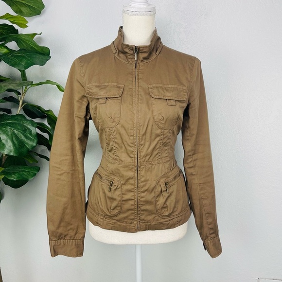 Y2K Brown Bronze Utility Zíper Multi Pocket Jacket - Picture 1 of 6